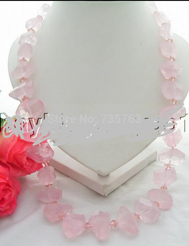 

xiuli 001301 Natural 17x25MM Pink Quartz&Crystal Necklace