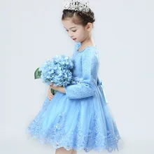 Korean Princess Girls Autumn Children Long Sleeve Lace Embroidery Dress with Velvet Kids Clothing Thin Thick