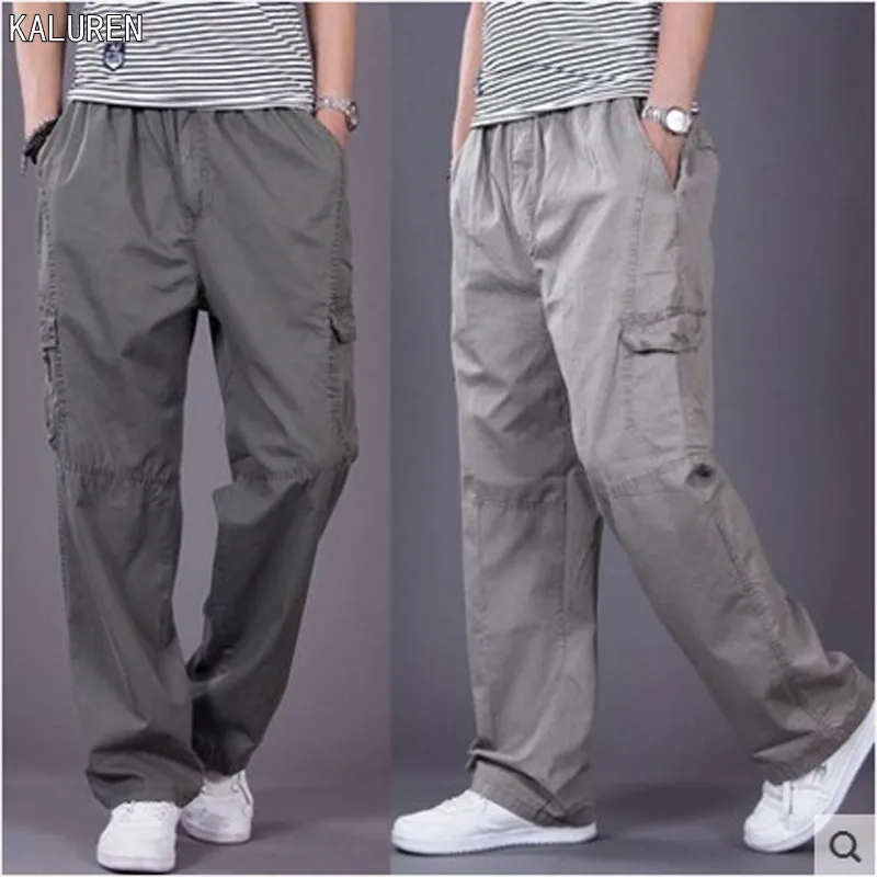 TOP Plus size casual loose Cargo pants male trousers plus size cotton ...