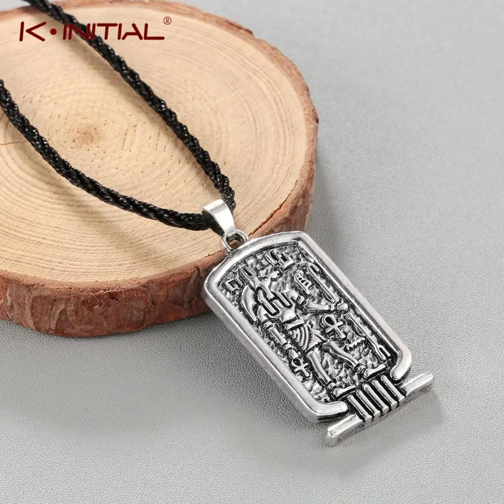 

Kinitial Mens Punk Necklaces Egypt Amulet Women Square Tag Anubis Ankh Pendant Necklace Vintage Collare Religious Symbol Jewelry