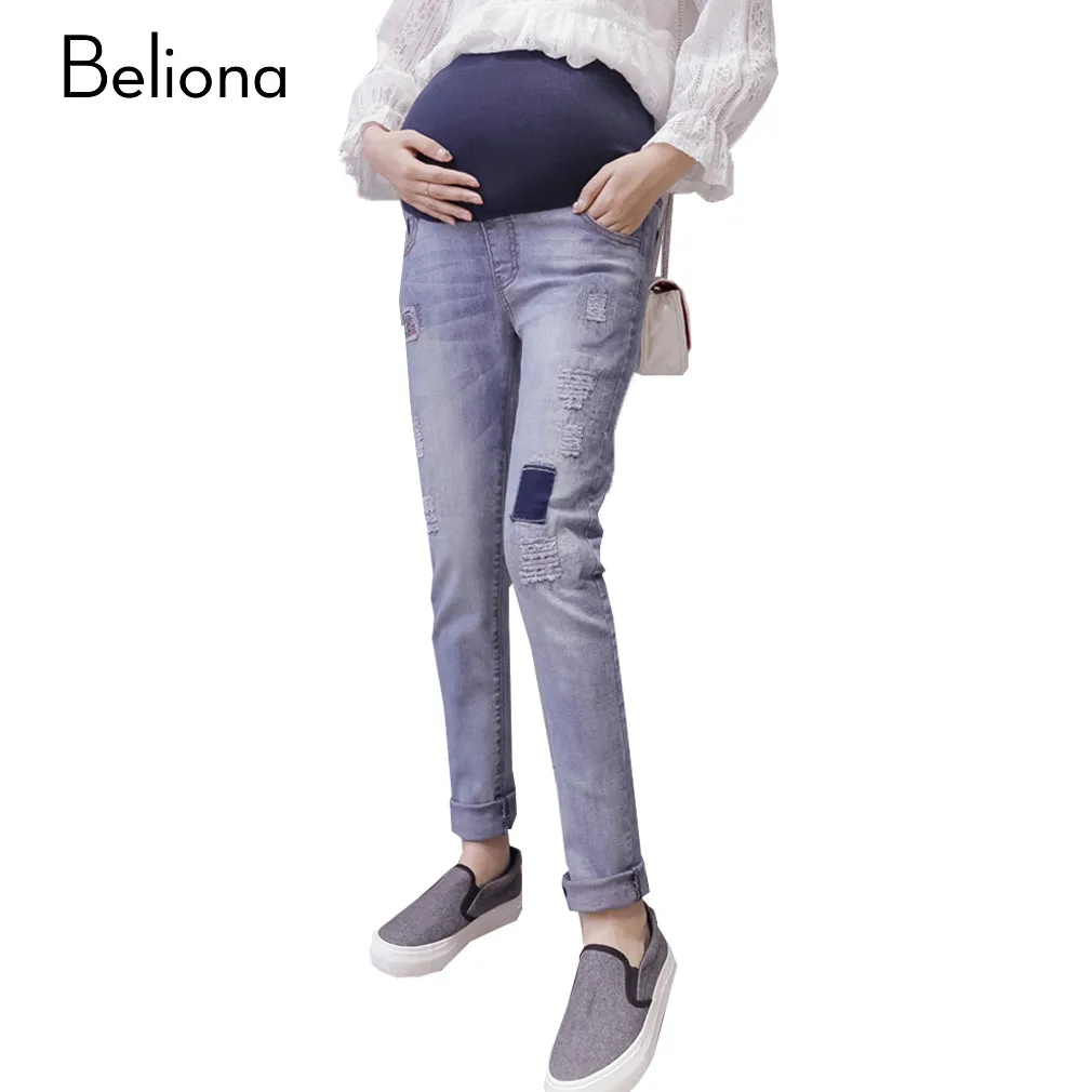 Fashion Embroidery Patch Stitching Maternity Jeans for Pregnant Women