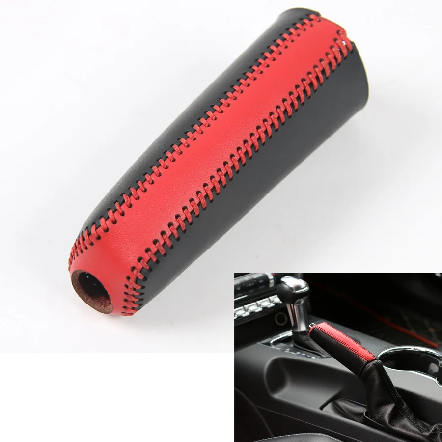 

YAQUICKA Auto Car Manual Stitching Hand Brake Handbrake Cover Grips Car-covers Trim Fit For Ford Mustang 2015 2016 Leather