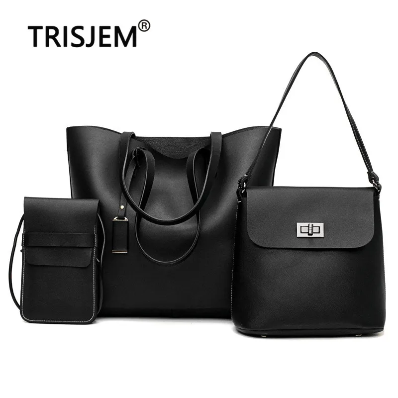 

Female Composite Handbags with 3 Different Packages Pu Leather Summer Bag for Women 2019 Black Sac A Main Ladies Shoulder Bags