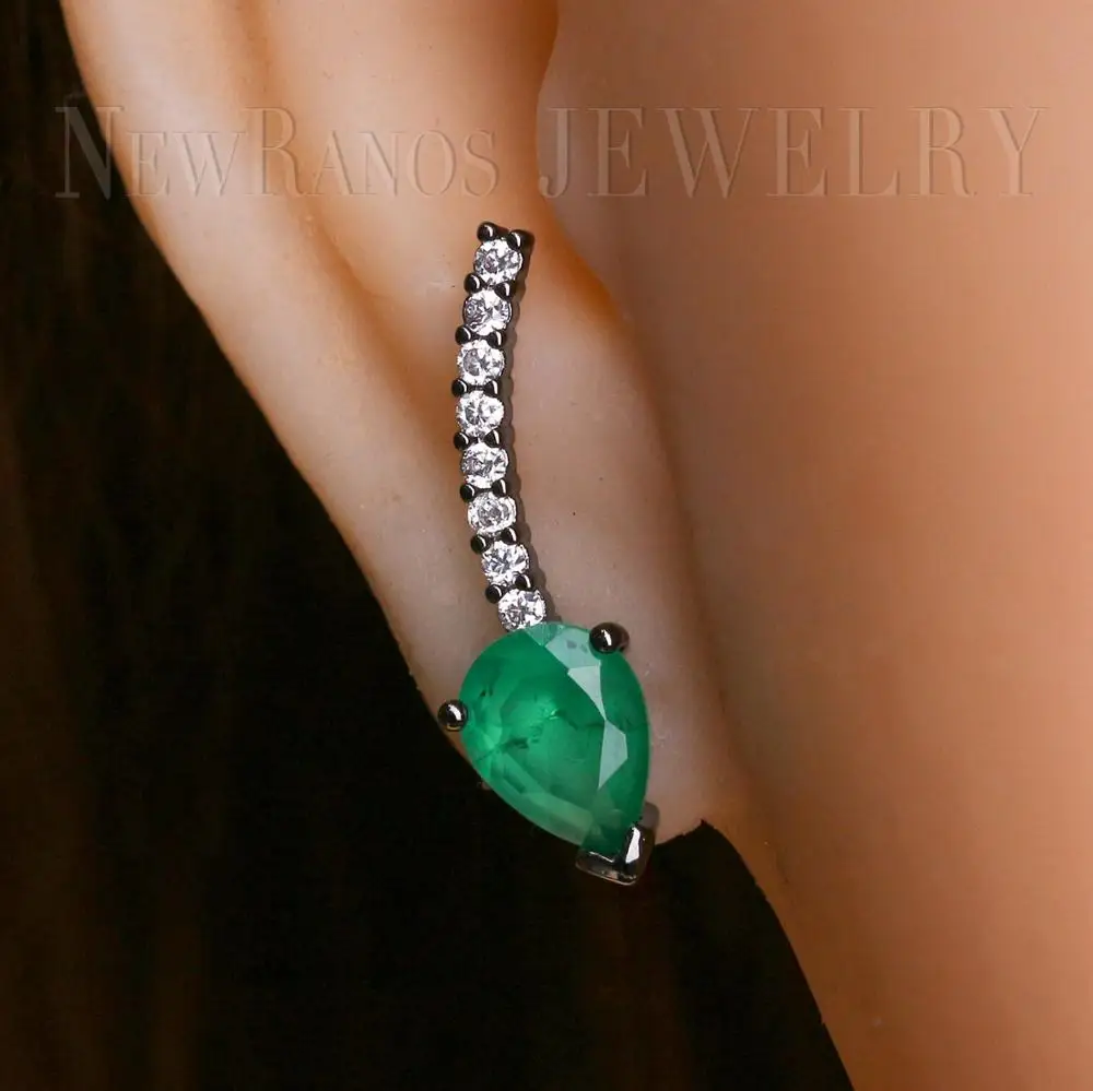 Серьги-гвоздики Newranos с зеленым камнем в форме капли воды вечерние ювелирные изделия EFX001512