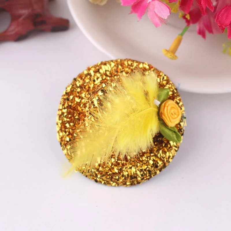 Hot Sale Cute Hat Barrettes Girls Party Prom Shiny Hair Clip Yarn Feathered Flower Performance Hair Accessories Children Hairpin hair accessories for brides