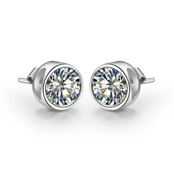 

Bonzer Design 1CT/Piece Pure 18K White Gold Earrings Round Round Simulate Diamond Female Solid 18K White Gold Earrings Stud