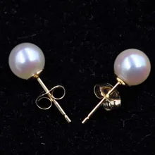 Stunning 14k yellow gold 6mm round Akoya pearl studs earring free shipping fast shipping stunning 8rows 6mm round crude pink coral necklace g165