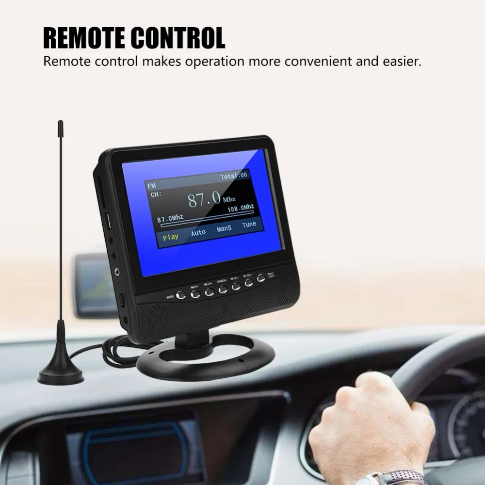 7 Inch LCD Portable Car Analog TV Television 20Hz 20KHz PAL/NTSC/SECAM