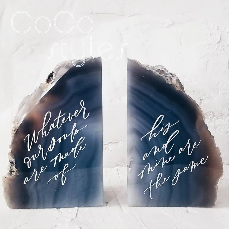 

Cocostyles custom romantic navy blue big size stander agate with hand writing for wedding love declaration