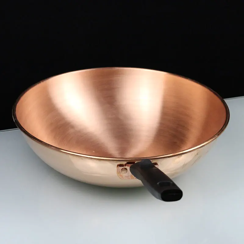 

Pure copper manual thickening fried pot round bottom long handle wok soup sauce pan household smokeless gas induction cooker