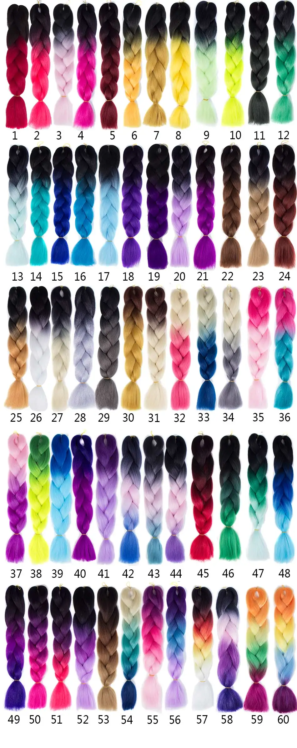 qp 60 Cores Ombre do Cabelo da Fibra de Alta Temperatura 24 Polegada Tranças Jumbo Sintético Cabelo Trança de Cabelo Extensões de Cabelo de Crochê 2 extension synthetic