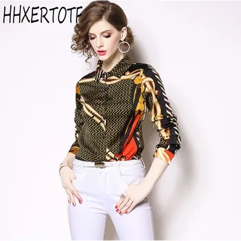 

2019 Spring Women's Winter Printing Blouses Elegant Long Sleeve Plus Size Shirt Work Casual Chiffon Blouse