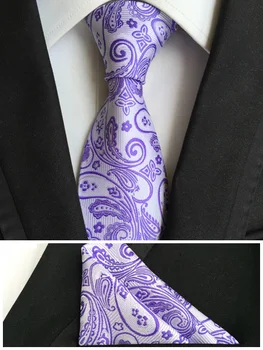 

8cm Luxury Designer's Formal Ties Set Men's Fashion Necktie with Lavender Purple Woven Pocket Square