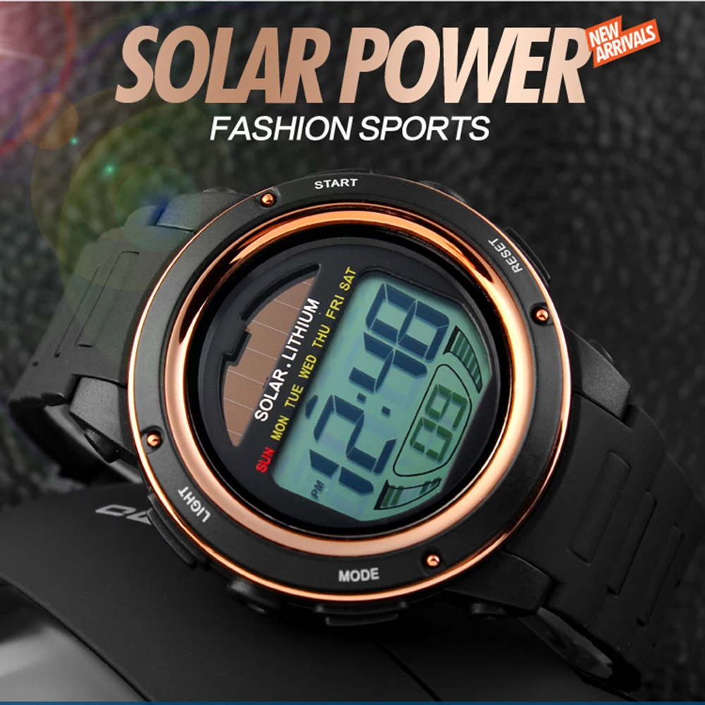 

SKMEI Solar Digital Watch Men Energy Chronograph Sport Watches Water Resistance Outdoor Military LED Electronic Wristwatch 1096