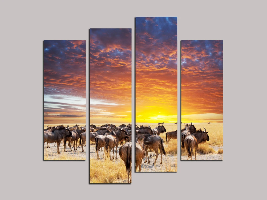 

Hot sales 4pcs Pictures about "Prairie bison" Oil Painting On Canvas home decor Modern Drawing living room wall stickers RM4-003