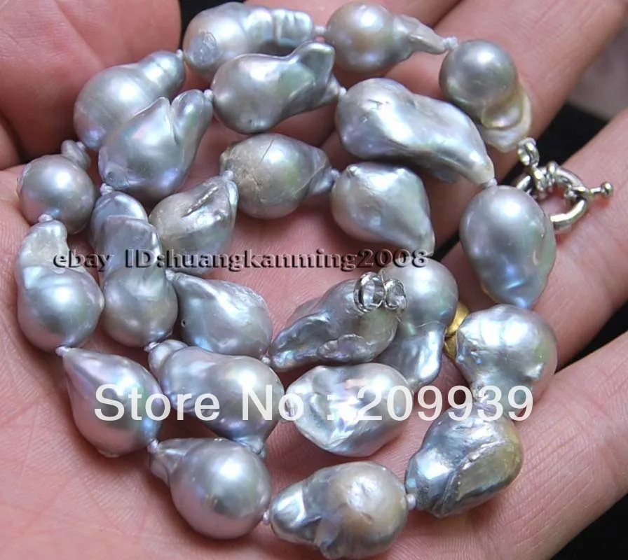 

huij 001934 Charming!12-16mm South Baroque Gray Akoya Pearl Necklace 5.2