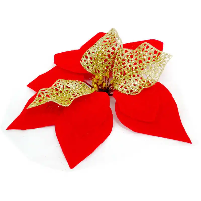 2018 Christmas Tree Decorations Artificial Flowers Xmas 20cm Poinsettia Glitter Flower Wedding Ornament Decor 20cm #2n8 (4)