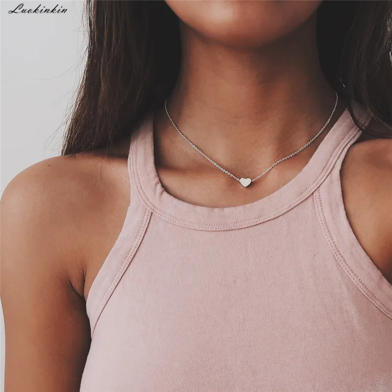 

simple golden，silvery tassel heart necklaces & pendants for women Korean fashion stainless steel chain choker necklace