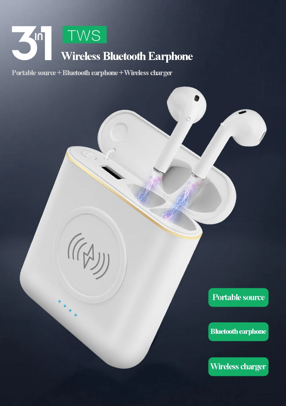 New Volemer XT6 tws headphones Stereo 3 in 1 Wireless Bluetooth Earphone +wireless charge +5200mAh charging box for IPhone 78X (1)