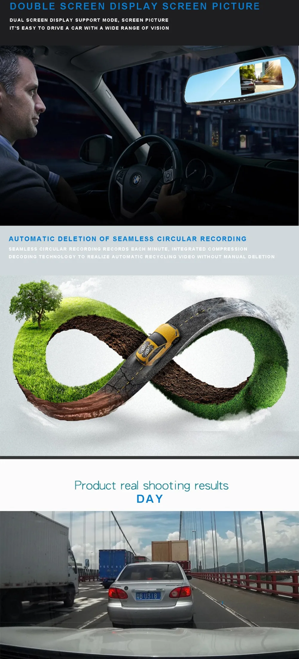 ull HD 1080P Car Dvr Camera Auto 4.3 Inch Rearview Mirror Digital Video Recorder Dual Lens Registratory Camcorder (5)