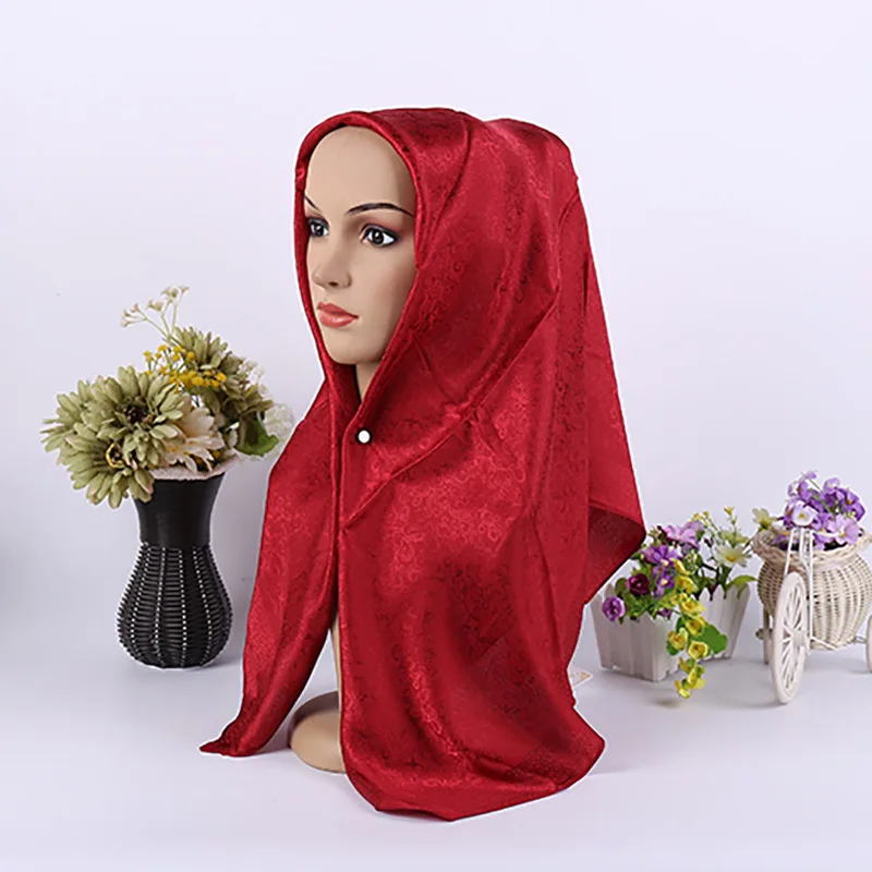 Fashion Satin Jacquard Muslim Scarf Metallic Scarf Wrap Retro Turban Square Hijabs Islamic Women's Headscarf Hooded 90x90cm