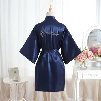 

Bride Bridesmaid Rhineston Letter Robe Women Short Satin Wedding Kimono Robes Sleepwear Nightgown Dress Woman Bathrobe Pajamas