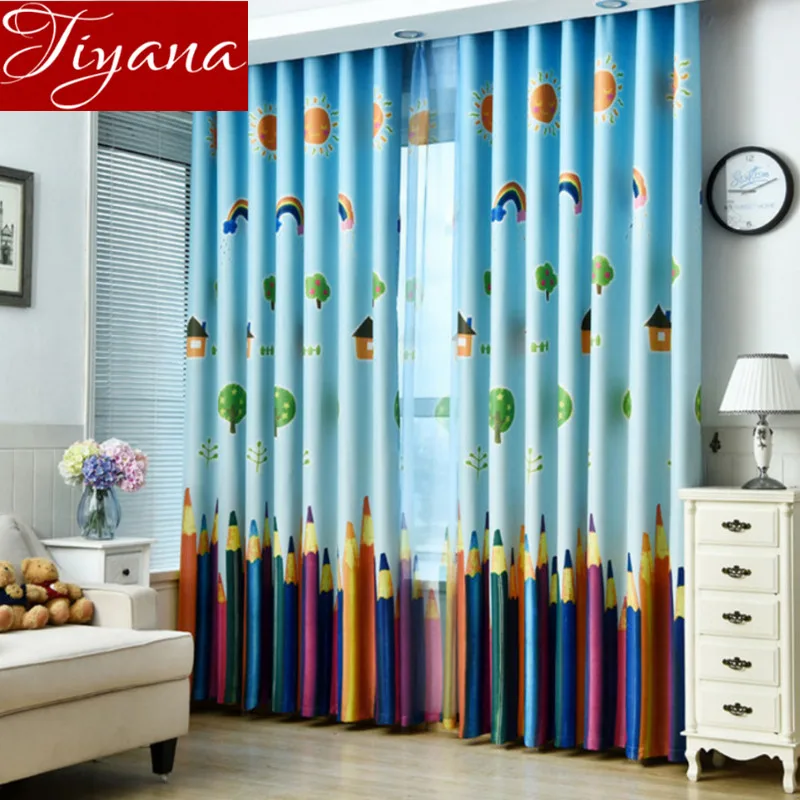 

Child Pencil Curtains Cartoon Printed Sheer Voile Curtains Window Screen Kids Room Beroom Curtains Tulle Drapes Rideaux T&178#20