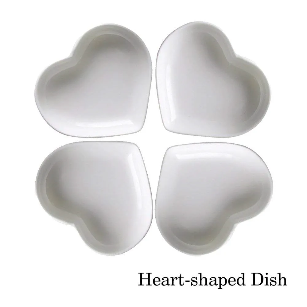 Creative Cute Heart Small Saucer Shape Mini Plate Ceramics Cartoon Dish Creative Snack Plate Salad Dinner Tray Sauce Dish 4pcs