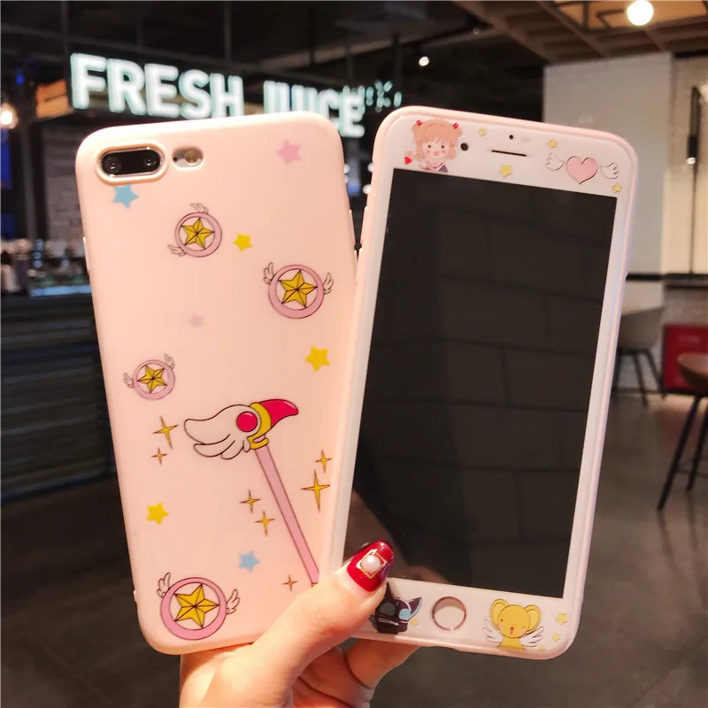 Для iPhone 8 8 plus Чехол+ пленка из закаленного стекла, Япония супер милый Captor SAKURA чехол для iPhone 6 S 6splus 7 7plus Fudas - Цвет: case and Glass film