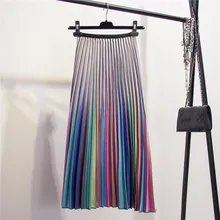 Женские Длинные трапециевидные летние юбки с высокой талией, уличная Весенняя разноцветная плиссированная юбка в радужную полоску, Vestidos
