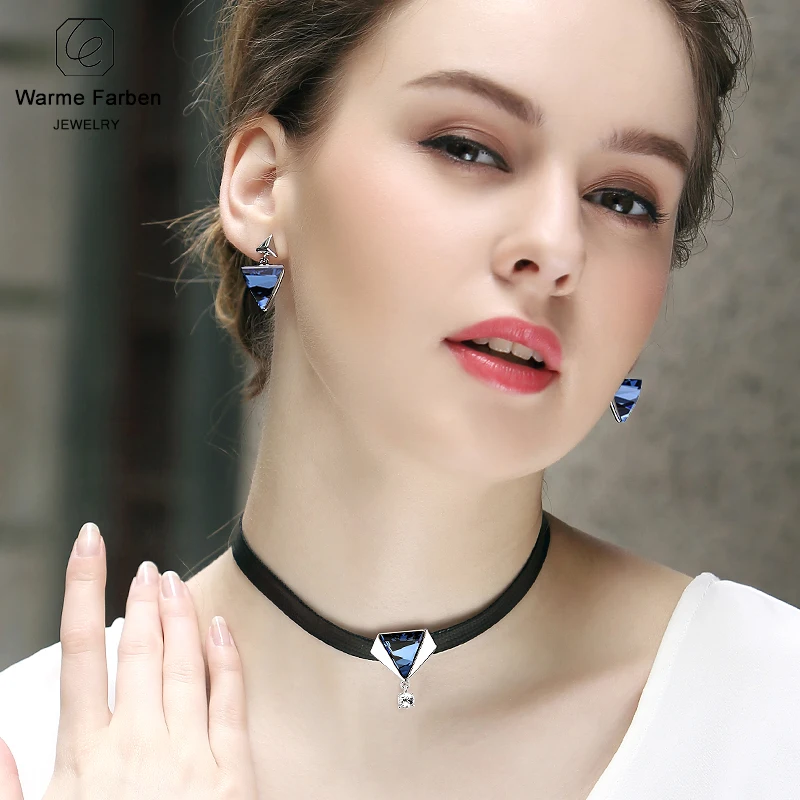 WARME FARBEN Crystal from Swarovski Women Necklace Baroque Black Rope Chain Clavicle Choker Necklace on the Neck Sexy Collares WARME FARBEN Crystal from Swarovski Women Necklace Baroque Black Rope Chain Clavicle Choker Necklace on the Neck Sexy Collares