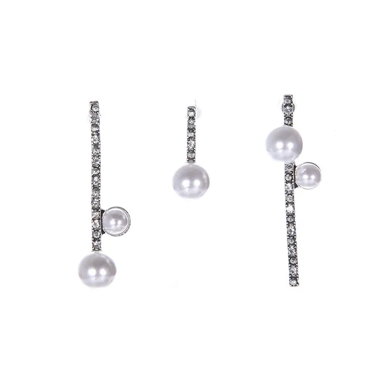 2018 Trendry Earrings for Women 3PCS Geometric Round Pearl Unsymmetrical Ear Nail Ornament Jewellery for gift Brincos J11#N (3)