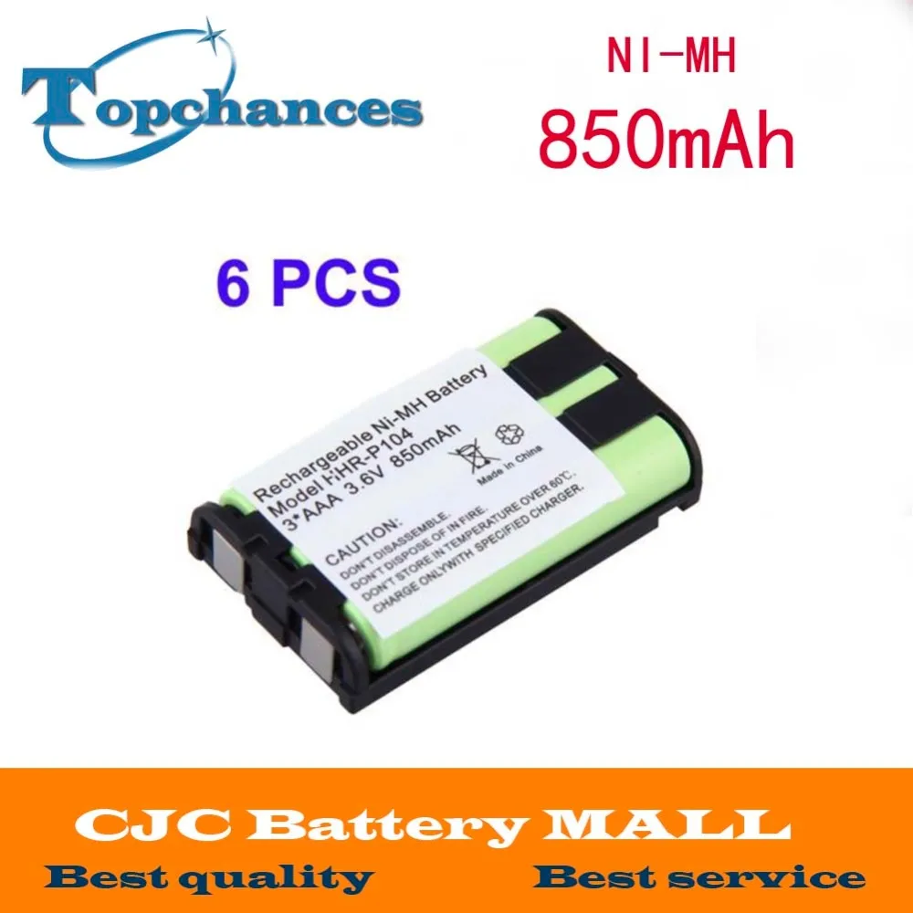 6 Cordless Phone Battery 850mAh NiMH for Panasonic HHR P104 HHR P104A