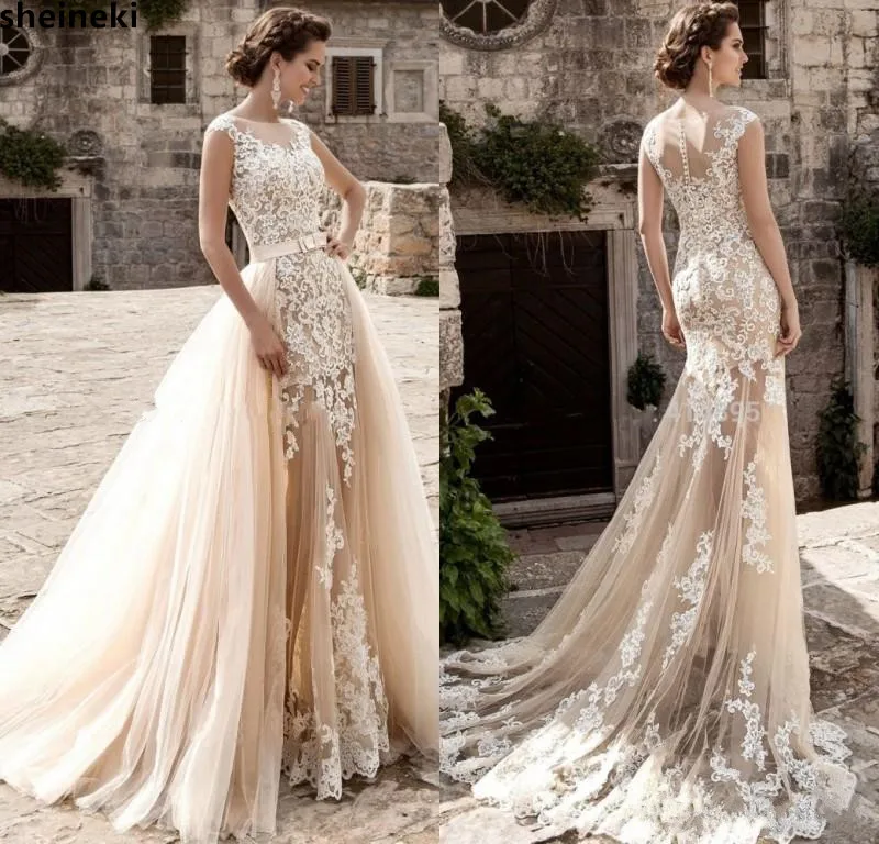 vintage-champagne-lace-mermaid-wedding-dresses