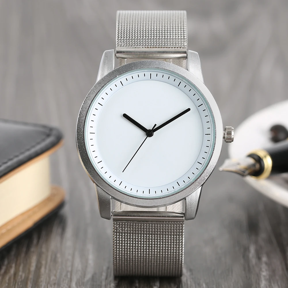 

Men Wrist Watch Outdoor Sport Quartz Watches Silver Mesh Belt Stainless Steel Business Males Scale Dial Bracelet Clock