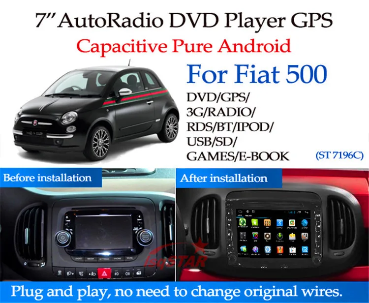 For Pure android 6.0 Fiat 500 car dvd player GPS with DVD Bluetooth