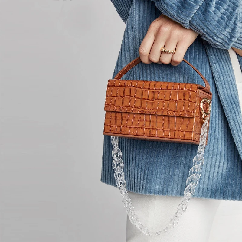 

Transparent Acrylic Chain Box Bags Crocodile Handbags Casual Crossbody Bags for Women Tote Bag Clutches Purse Ladies Handbags