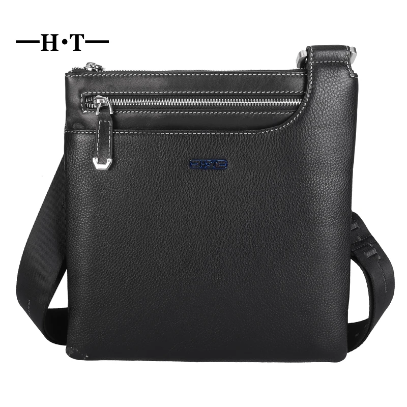 HT Genuine Leather Crossbody Bag Mens Shoulder Bag Black Fashion Casual Style Messenger Bags ...