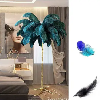 

Modern LED Floor Lamp Ostrich Feather Lamp Light postModern Copper Floor Light Living Room Hotel Floor Light Removable Lamp Body