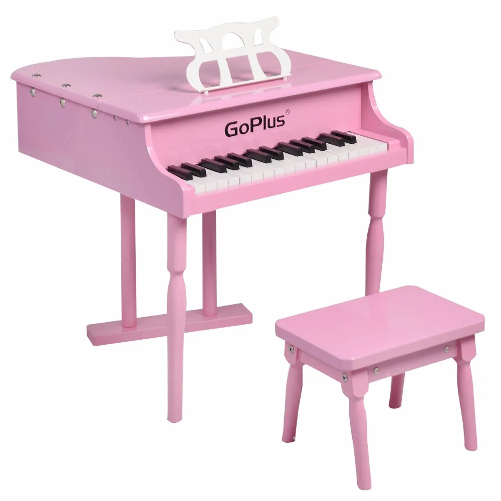 Goplus Children 30 Keys Toy Grand Baby Piano with Kids Bench Wood Black Pink Kids Pianos Toddlers Birthdays Gift TY322017