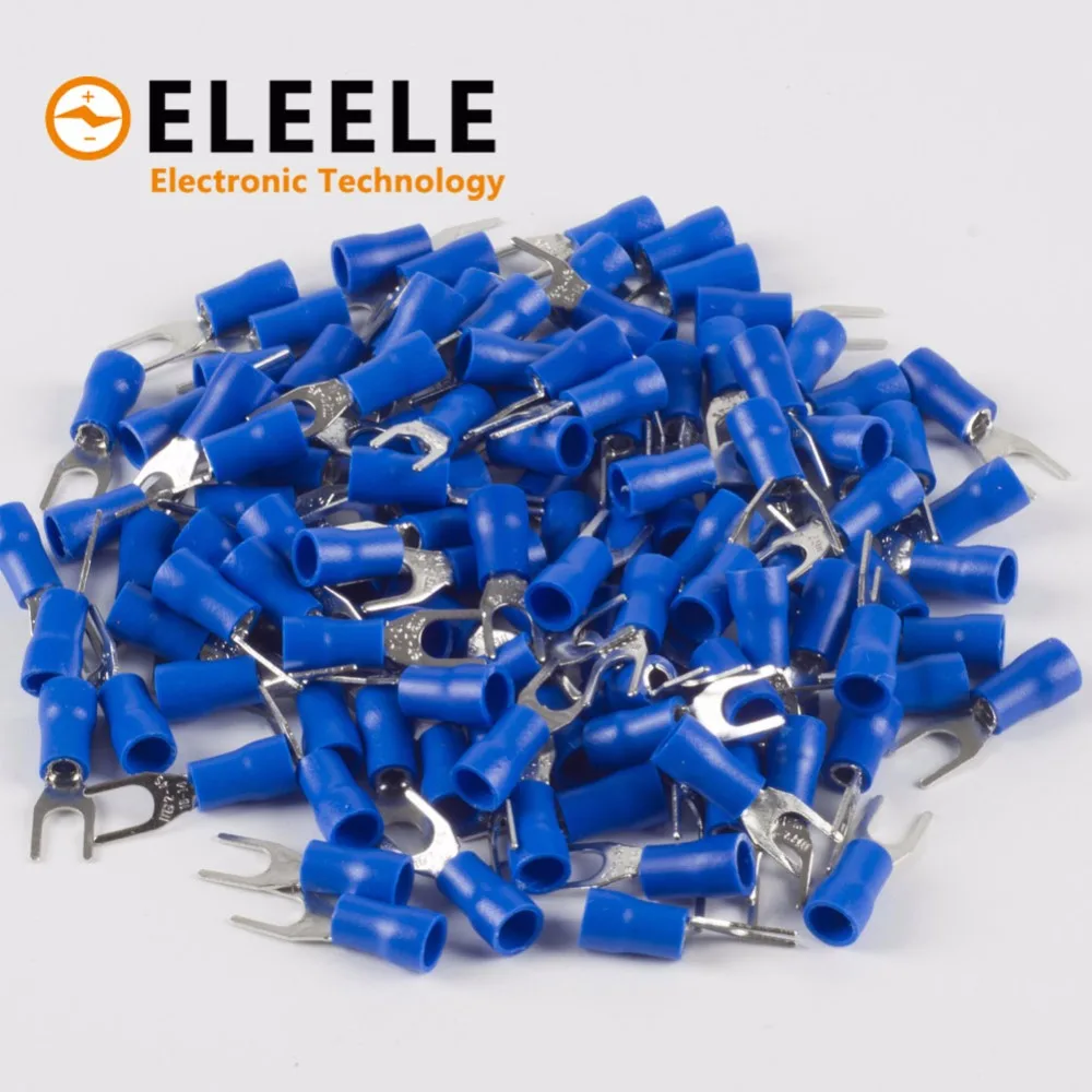 

100pcs SV2-4 Blue Furcate Cable Wire Connector 10PCS/Pack Furcate Pre-Insulating Fork Spade 16~14AWG Wire Crimp Terminals PN35