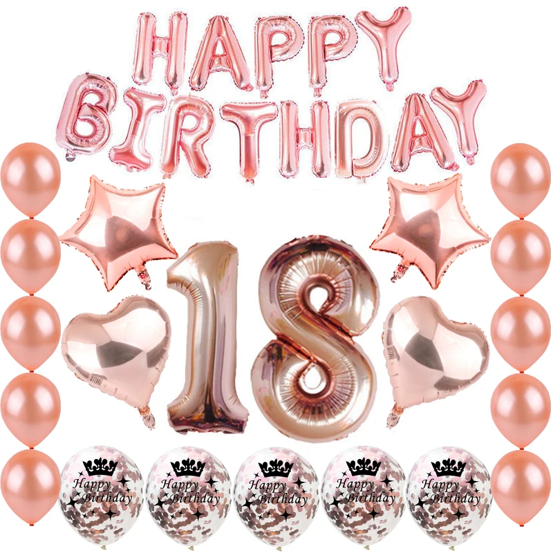 

Happy Birthday Letter Numer Foil Balloon Rose Gold Confetti Balloon for 18th 25th 30th 35th 40th 50th Birthday Party Decor Adult