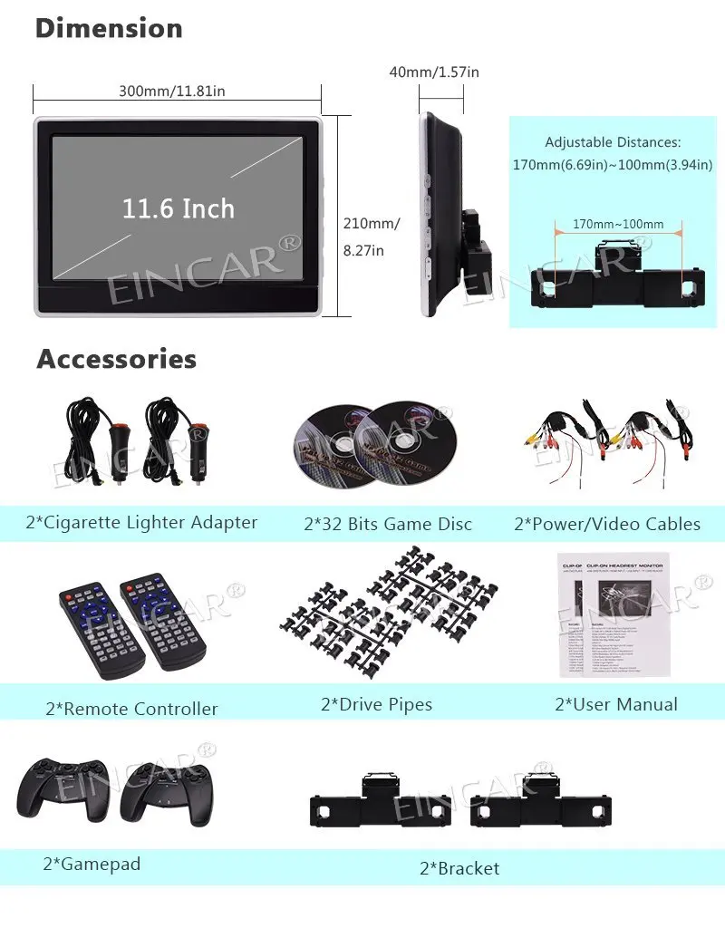 Best 11.6 inch High resolution Dual Headrest Monitors LCD Wide Screens Rear-seat DVD CD Player USB/SD/NDMI Video FREE 2 IR Headphones 4