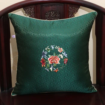 

Fret Fine Embroidered Decorative Silk Cover Pillow Christmas Sofa Chair Flower Cushion Cover High End Pillowcases Home Decor
