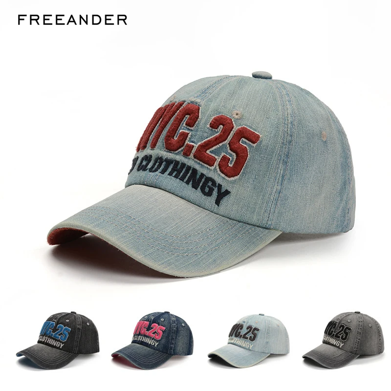 

Freeander Mens Denim Baseball Cap Trucker Caps Embroidered Hip Hop Streetwear 2018 Dad Hat Fashion Letter Casual Ponytail Hats