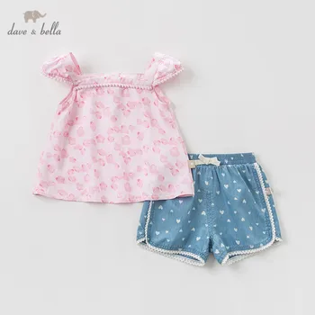 

DB10758 Dave bella summer baby girl clothing sets cute children flower suits infant high quality clothes girls pullover outfit