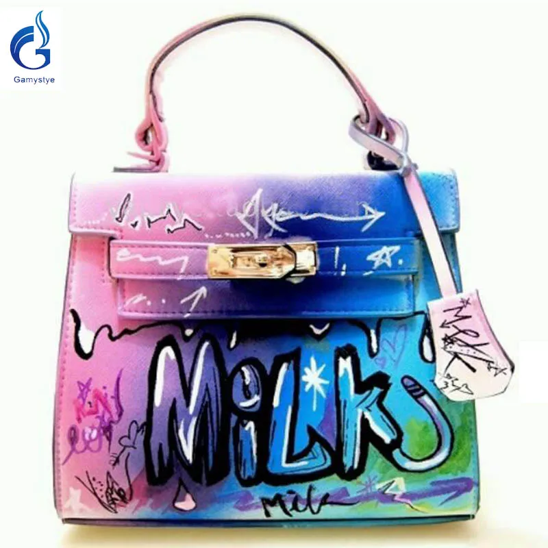 

2018 Women Messenger Bags Paint Art Design bags ladies leather tote bag Genuine Leather Shoulder Bag Luxury Handbags Women Bag