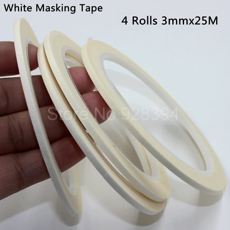 4 Rolls 3mmx25M White Masking Tape Good For Finger Nail Polish Painting