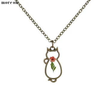 

10pcs Fashion Retro Cute Kitty Cat Necklaces Dried Flower Clover Necklace Choker Chain Collar Pendant Jewelry For Women Childen