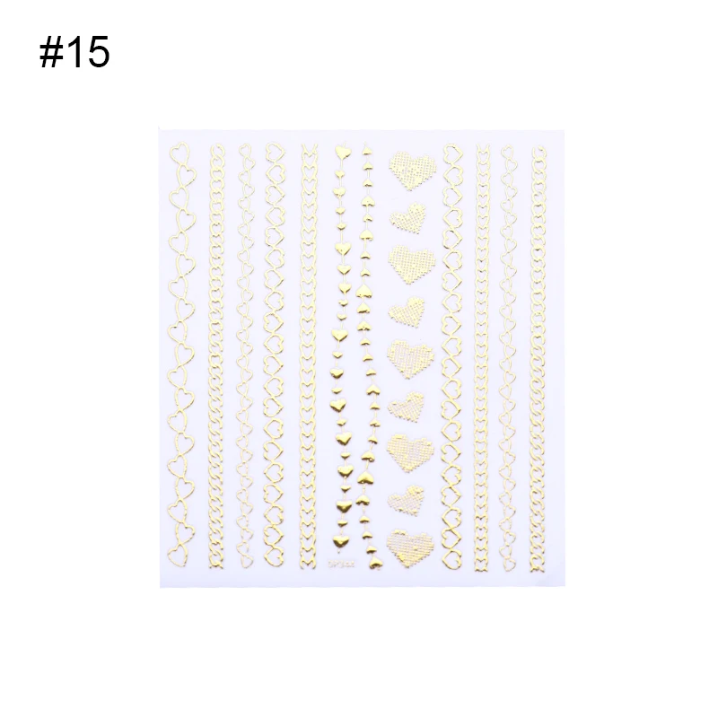 1 лист Золотой Металл 3D наклейки для ногтей самоклеющиеся полосатая форма смешанные узоры переводные наклейки для ногтей украшения - Цвет: 30